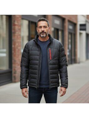 Spyder Mens Large Dolomite Black  Puffer Jacket Red Lining Lightweight Logo Down